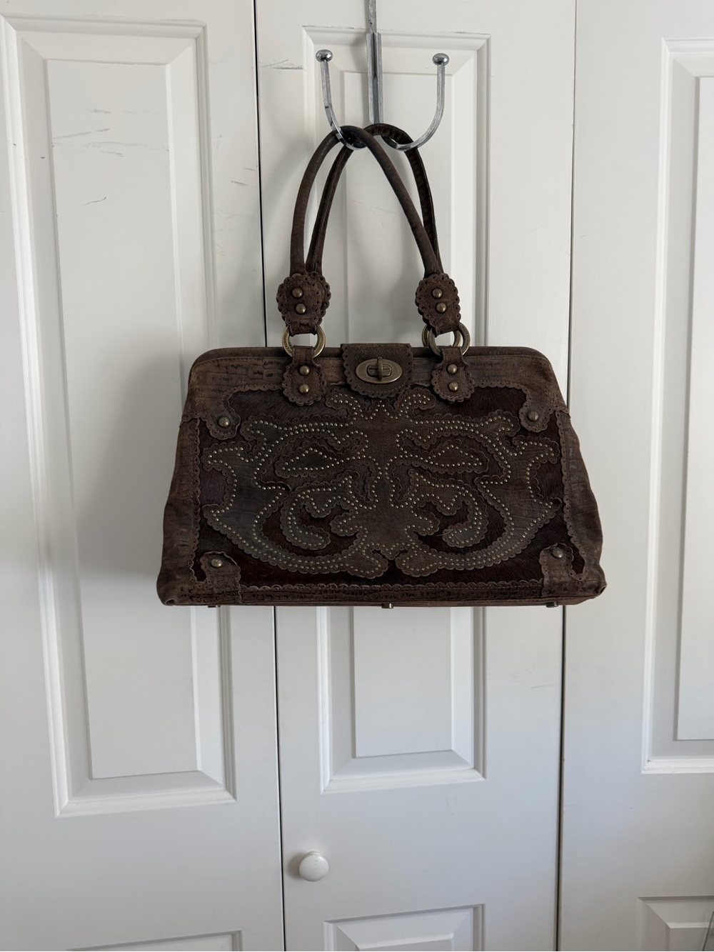 Isabella Fiore Brown Suede Embellished Satchel